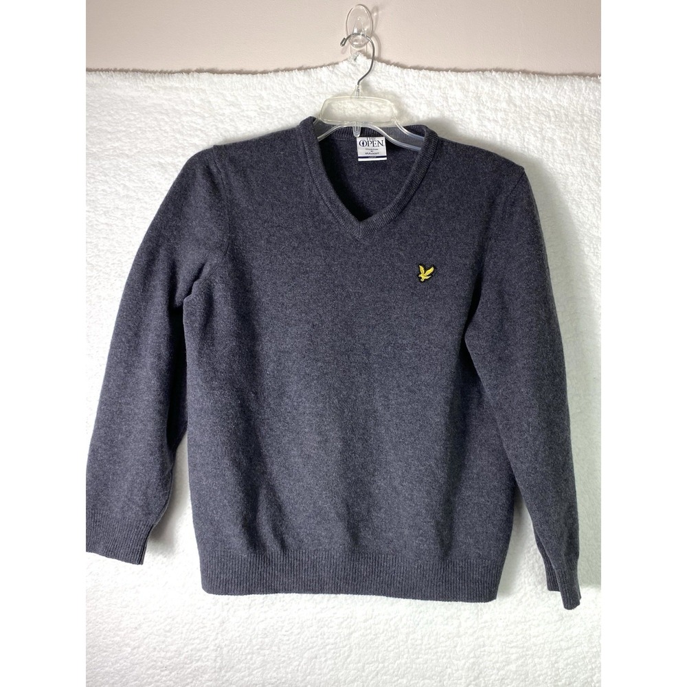Lyle & Scott The Open Collection Mens Large V-Neck Sweater Charcoal Gray Golf